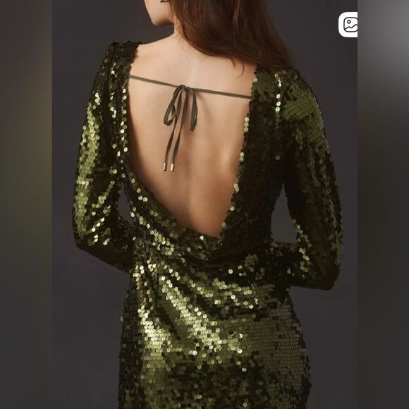 Anthropologie women’s 2 sequin drape back midi dress holiday celebration mermaid - Picture 3 of 7